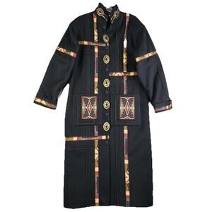 Coloratura Vintage Women’s Large Wool Black Full Coat Southwestern Aztec